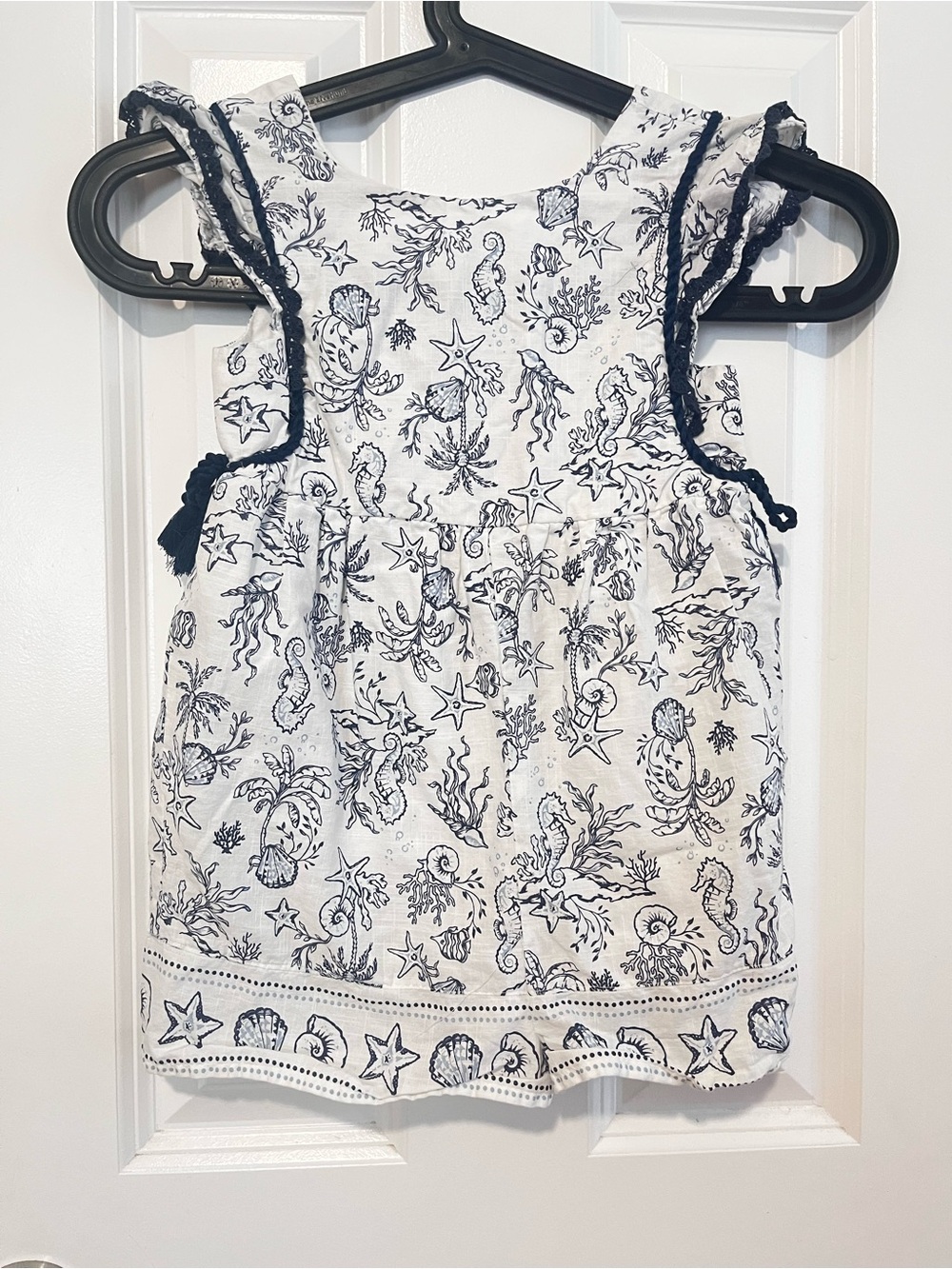 Girls' White Dress with Navy Sea Life Print
